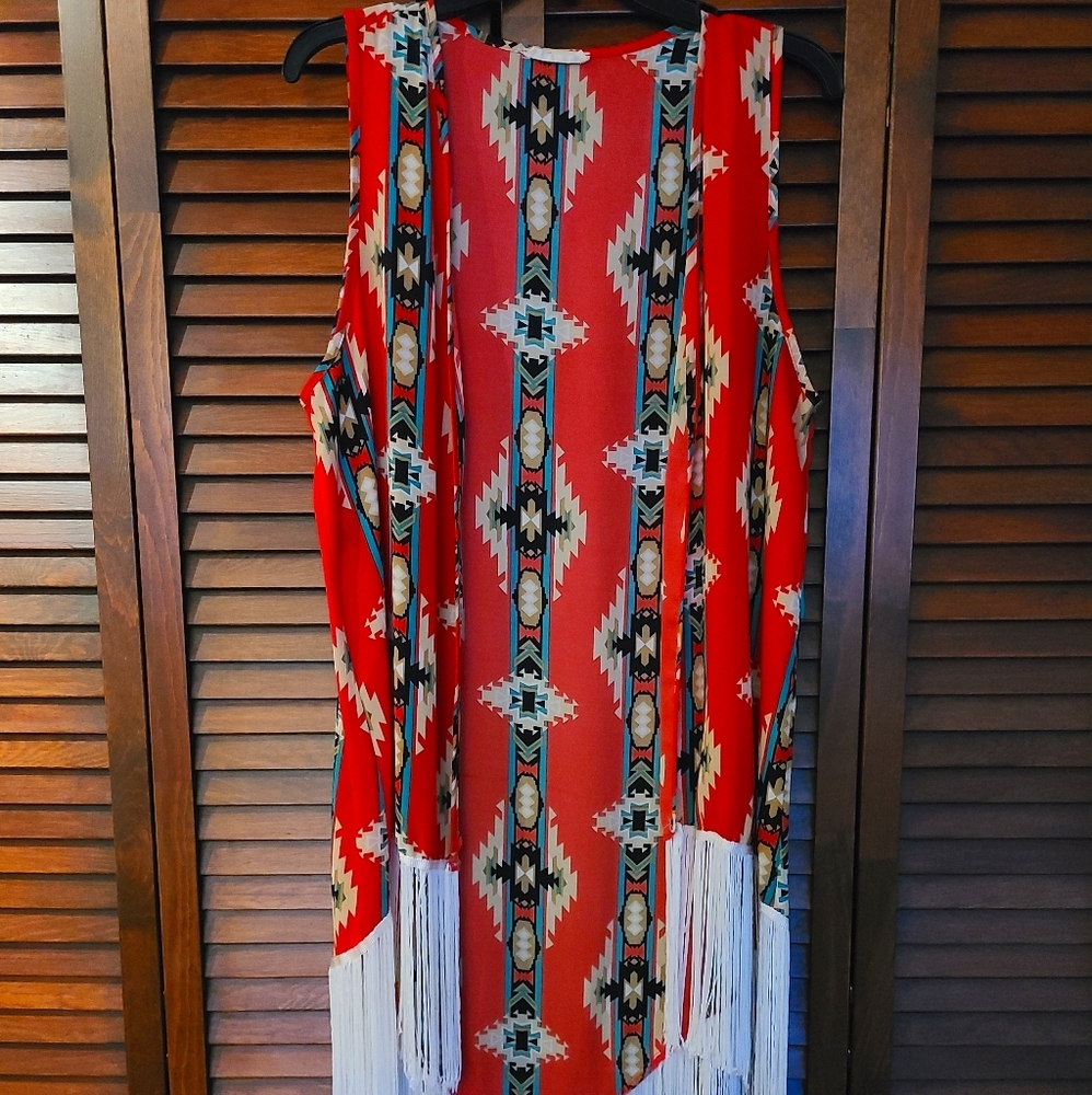 22nd by Binee red large open tasseled tank vest